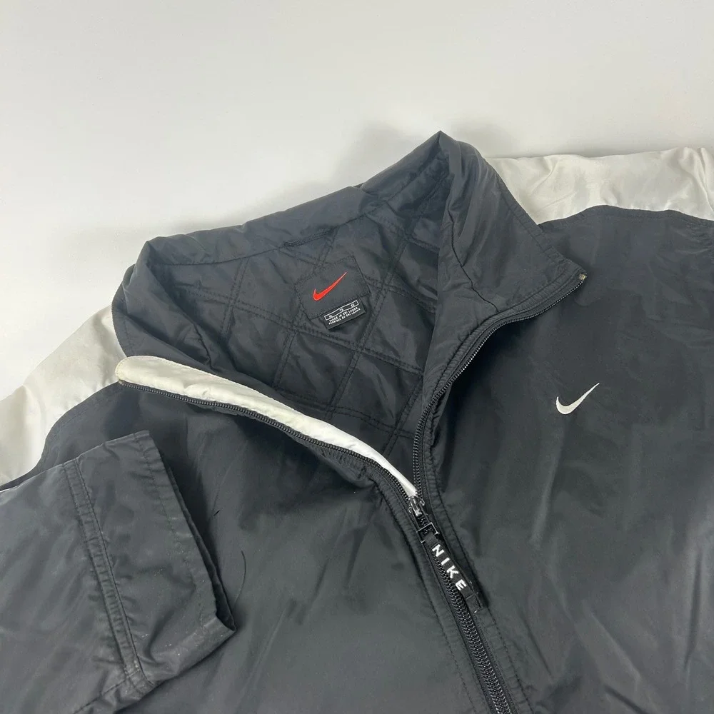 Nike Mens XL VTG 90s Black White Spellout Quilted Lined Track Jacket Windbreaker